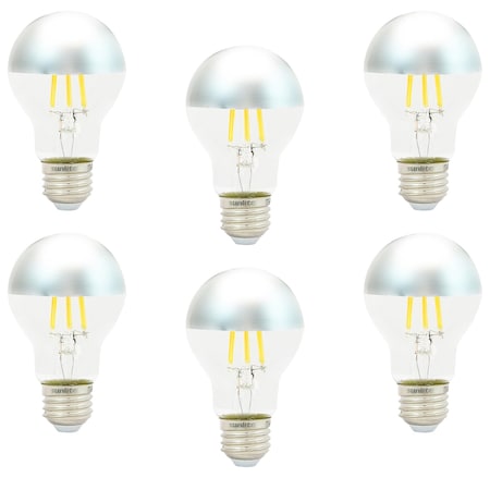 Sunlite LED 6W 40 Watt Equiv 600 Lumens Dimmable E26 Base Silver Bowl 2700K A19 Filament Light Bulb, 6PK 41853-NS